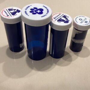 Set of Blue Pet Medicine Containers